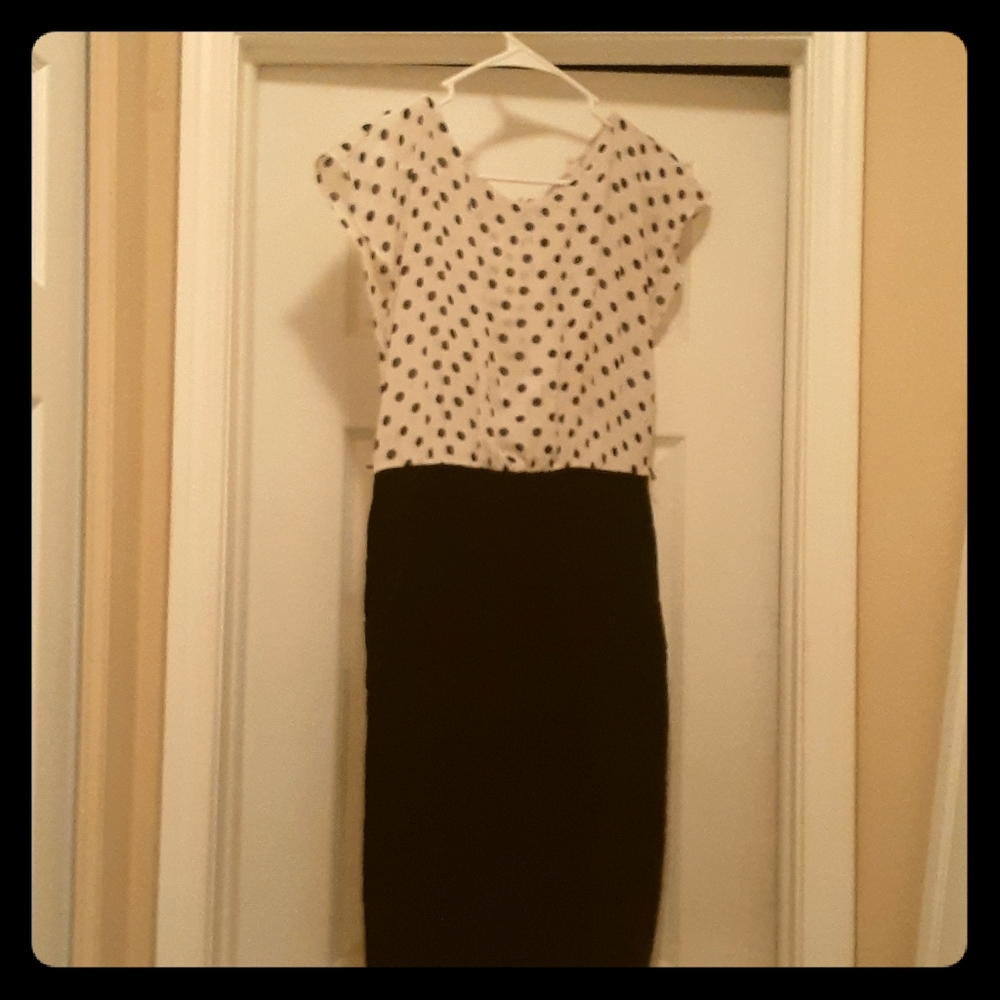 Sheer white and black polka dot dress